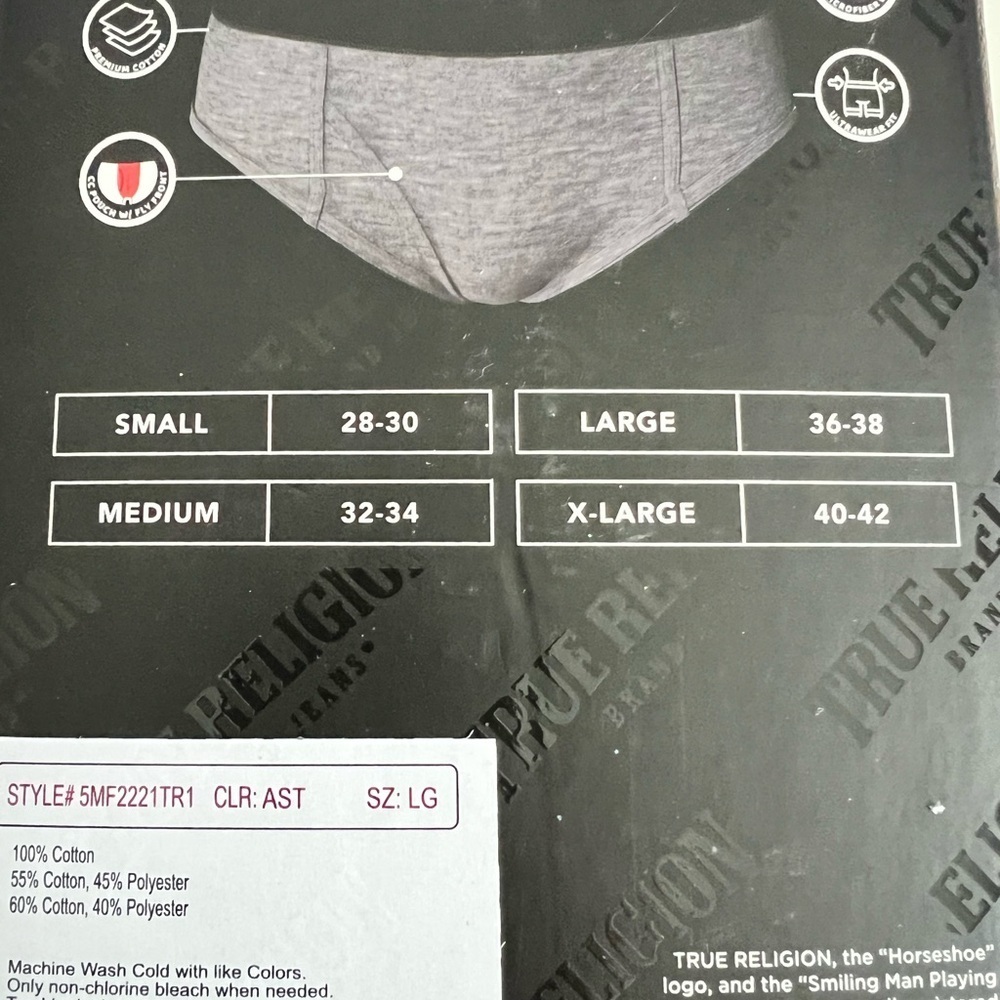 New True Religion set of 5 briefs underwear premium cotton size Large - Picture 5 of 5